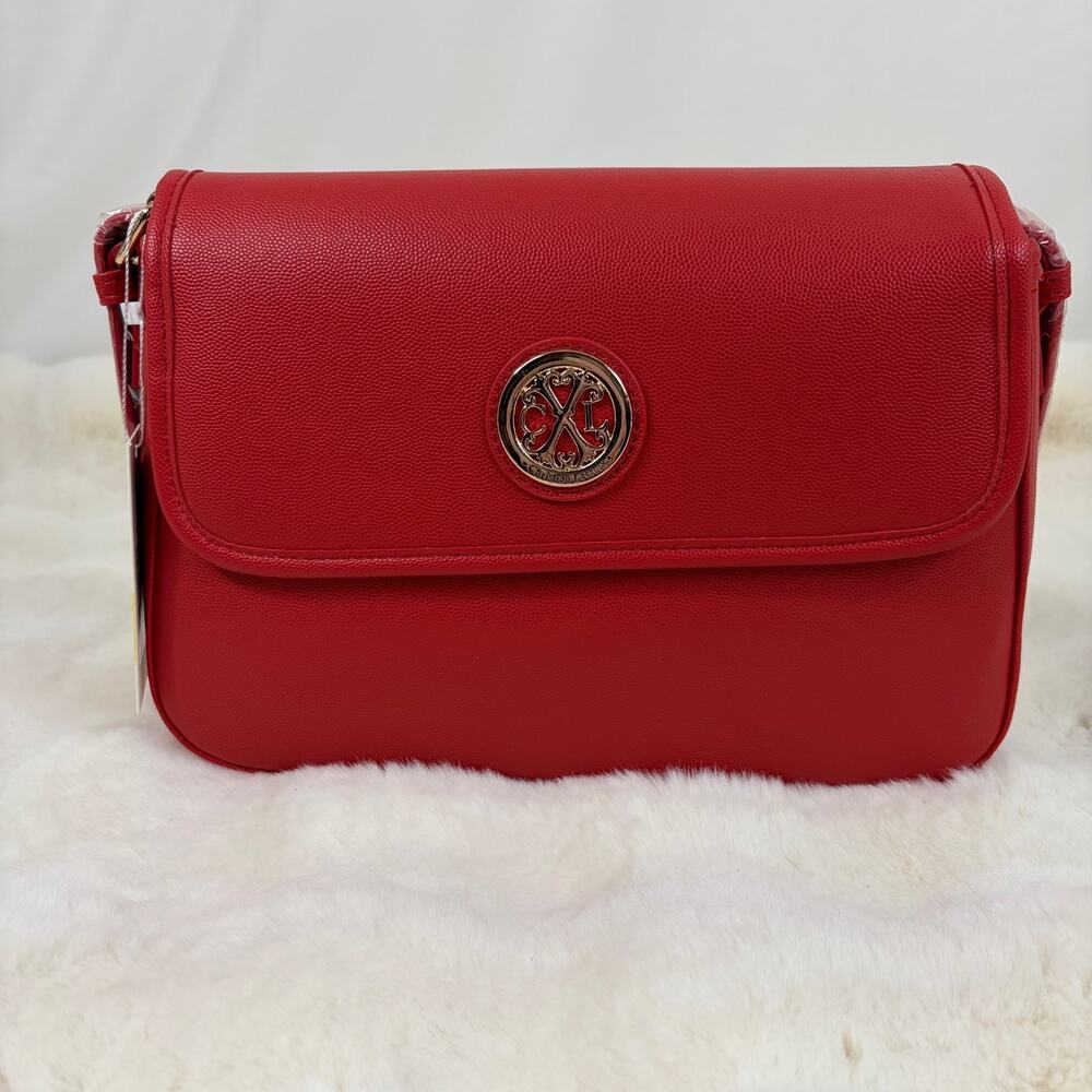 CXL by Christian Lacroix Karen Caviar Shoulder Bag Red Gold Logo Luxe Chic Retro